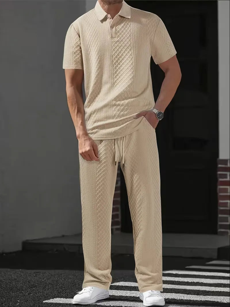 Men's Jacquard Polo and Trouser Lounge Set