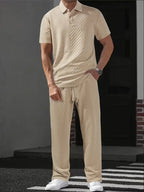 Men's Jacquard Polo and Trouser Lounge Set