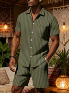 Men's Vertical Stripe Shirt and Shorts Set