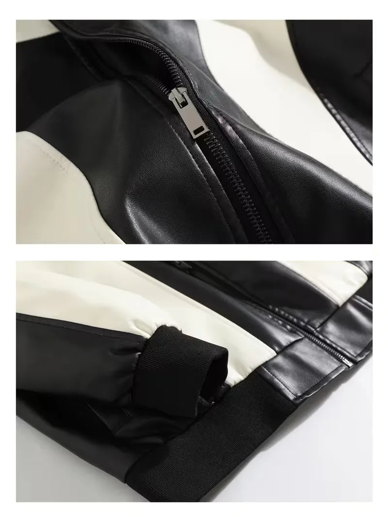 Men's Colour-Block Faux Leather Jacket