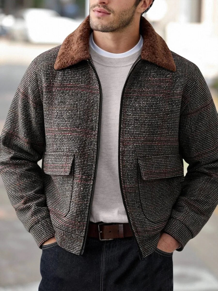 Men's Bomber Jacket with Collared Neckline