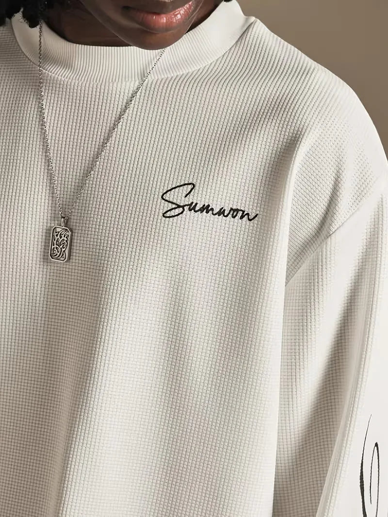 Men's White Textured Longsleeve with Script Sleeve Print