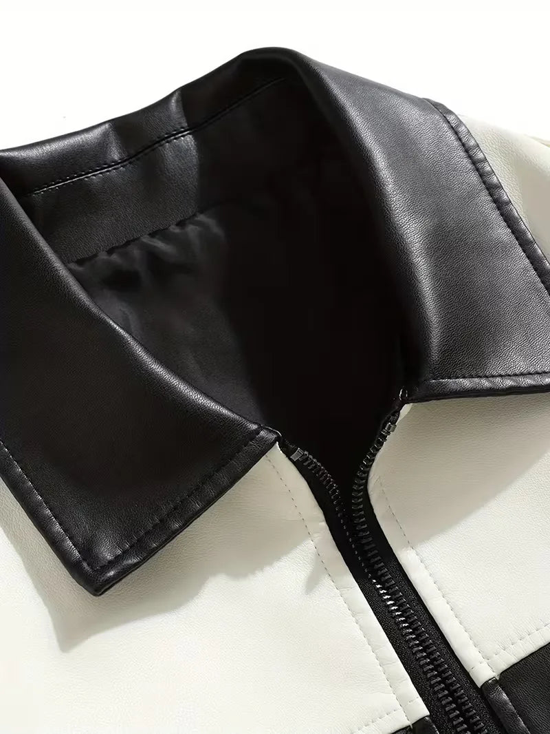 Men's Colour-Block Faux Leather Jacket