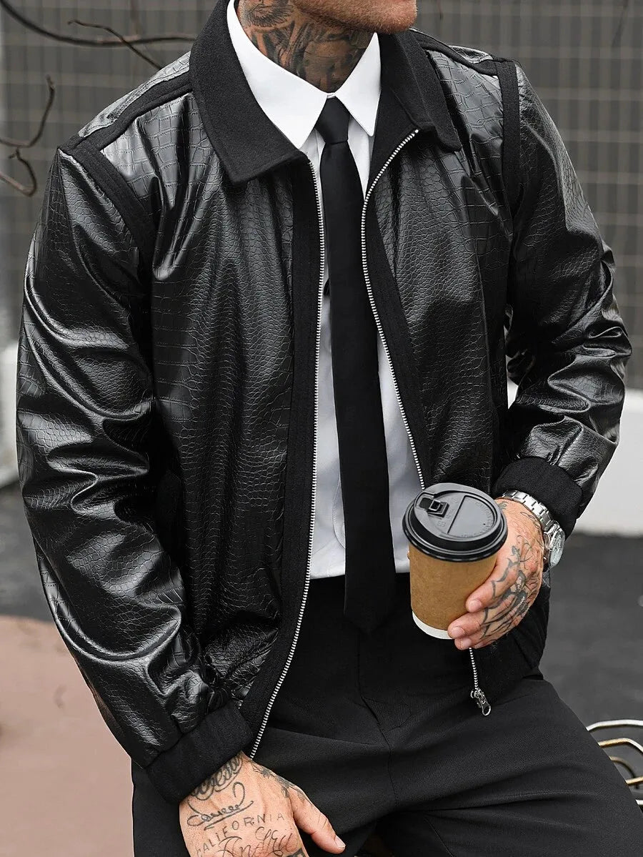 Men's Bomber Jacket with Collared Neckline