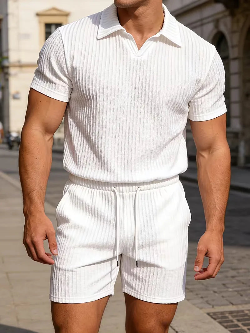 Men's Polo and Shorts Summer Set in White