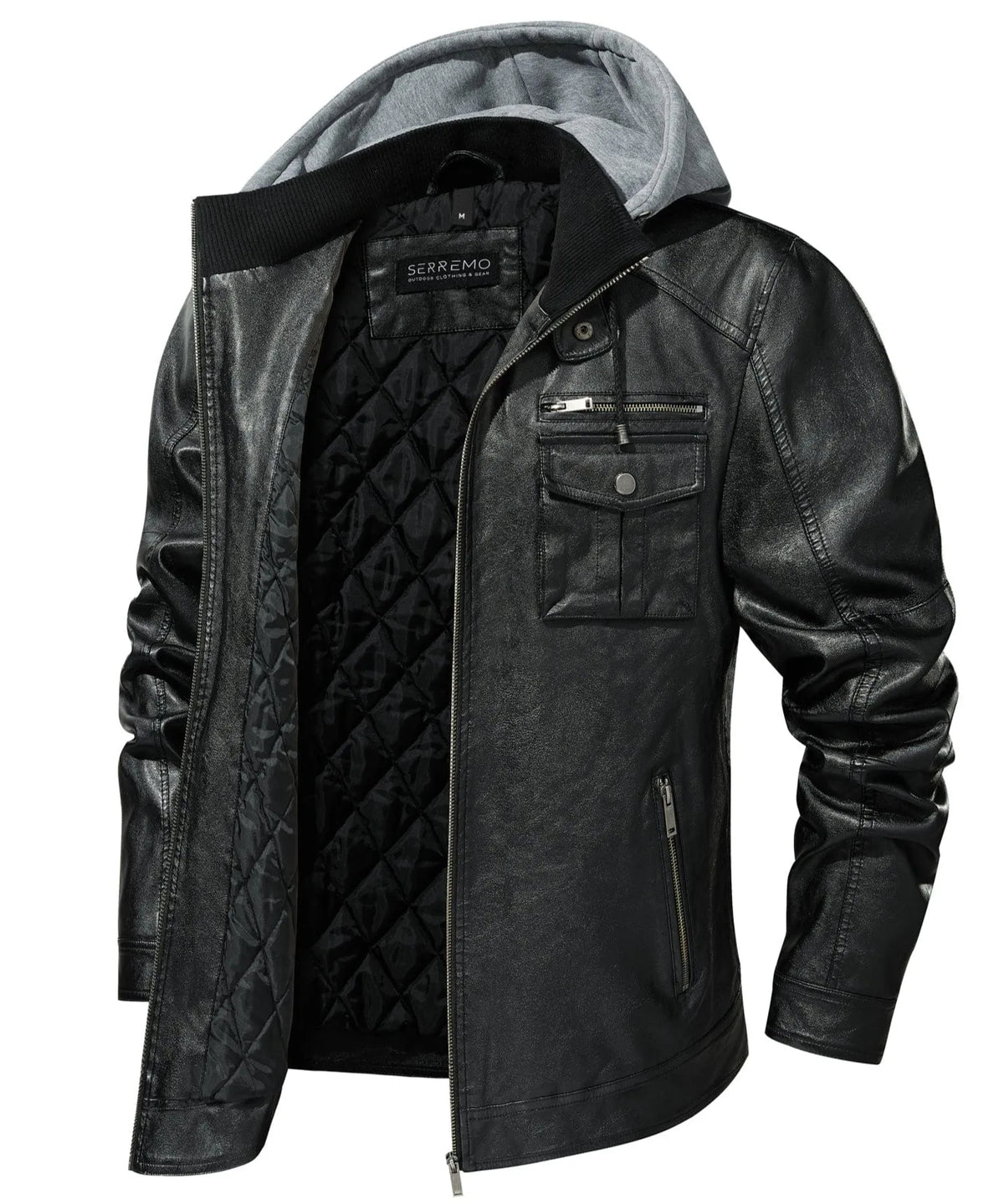 Men's Leather-look Jacket with Detachable Hood