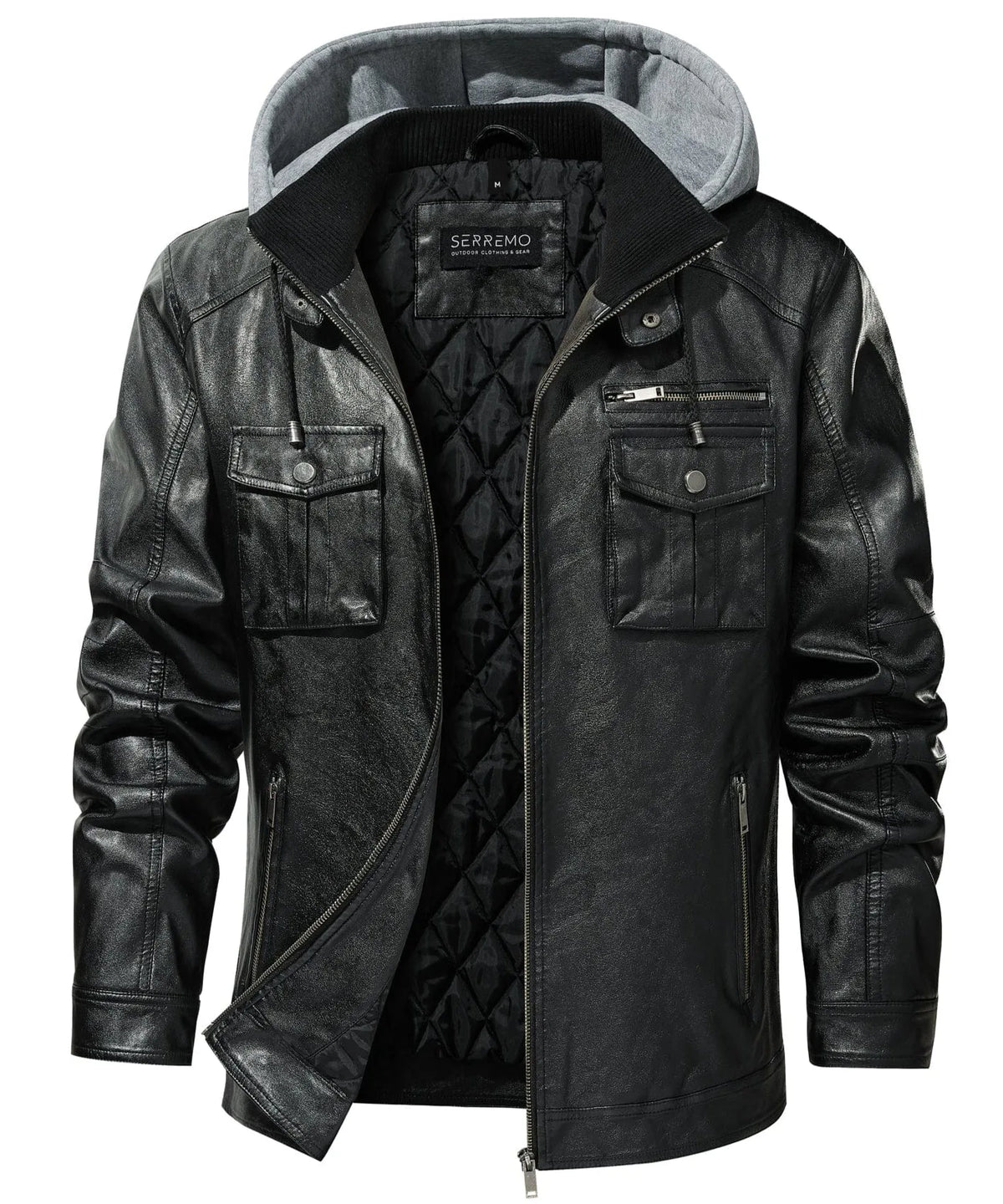 Men's Leather-look Jacket with Detachable Hood
