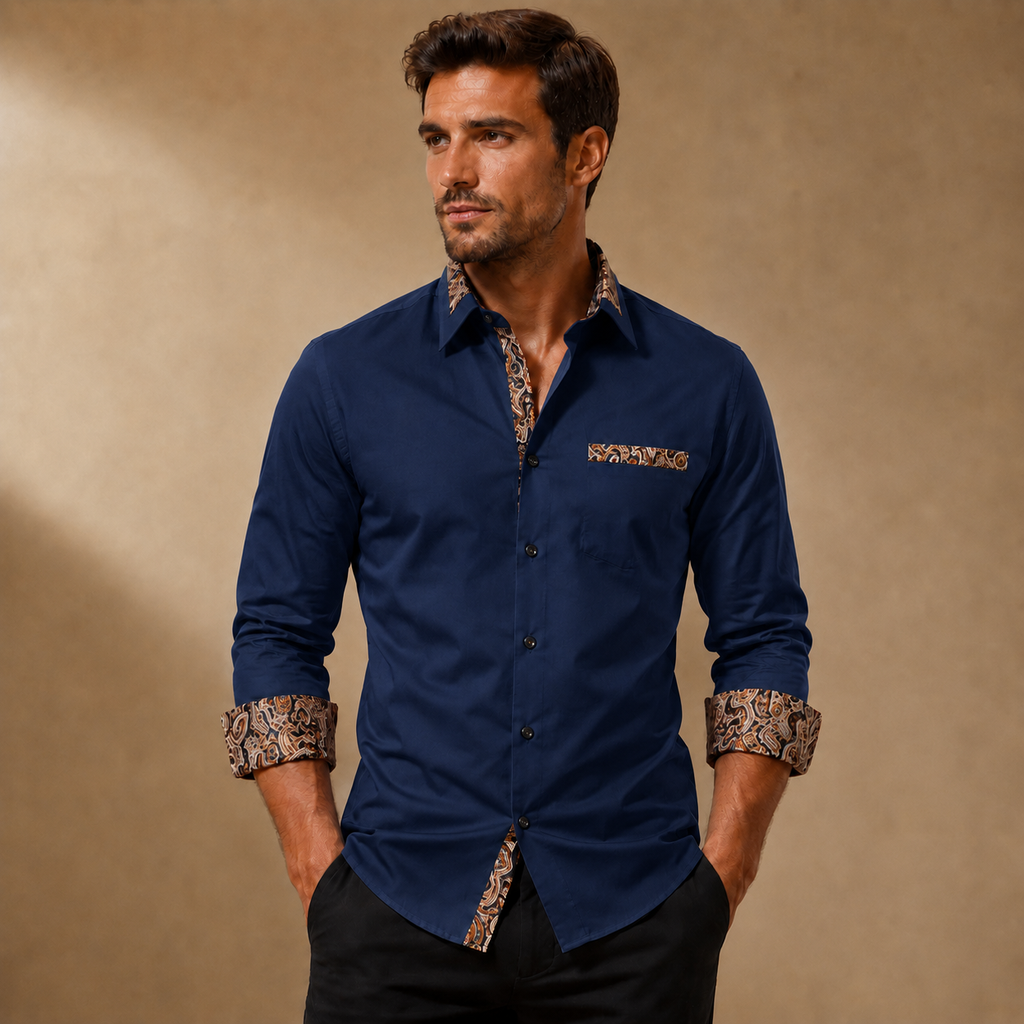 Men's Slim-Fit Long-Sleeve Shirt – Printed-Detail Button-Up