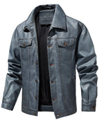 Men's Leather-look Jacket with Button Front