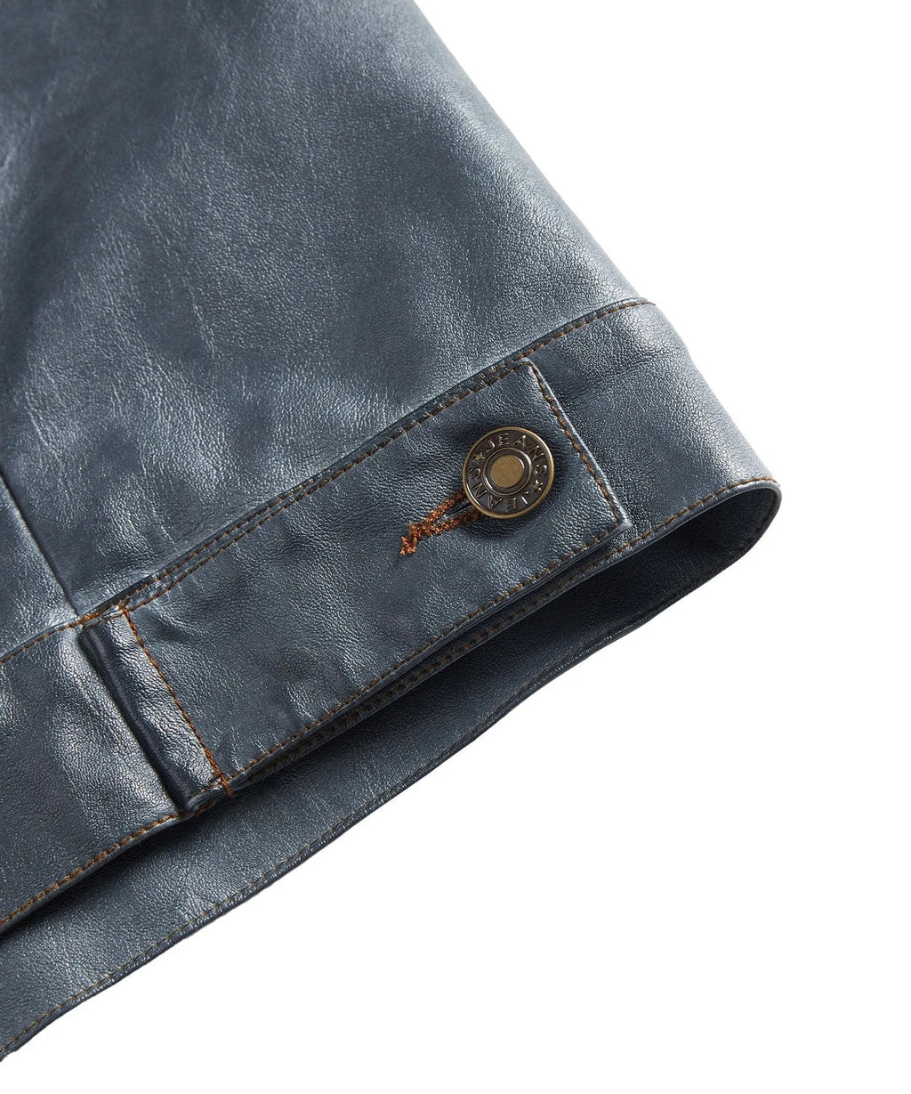 Men's Leather-look Jacket with Button Front