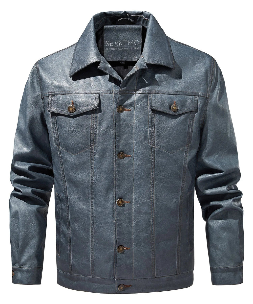 Men's Leather-look Jacket with Button Front