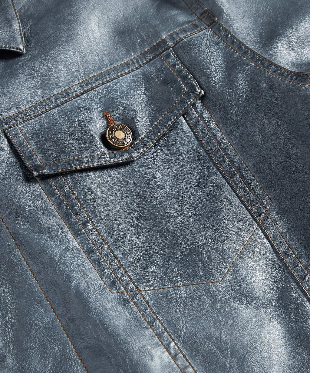 Men's Leather-look Jacket with Button Front
