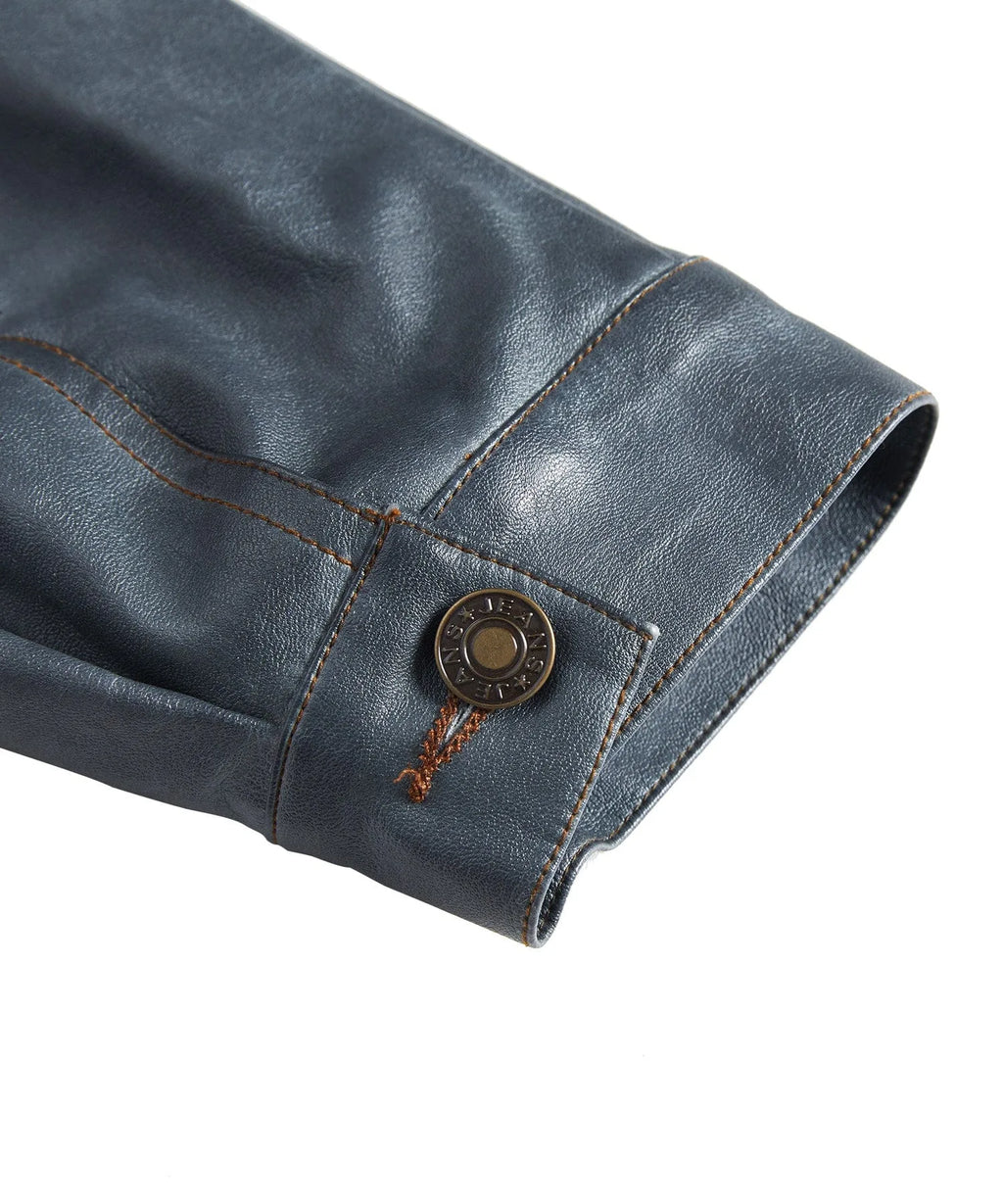Men's Leather-look Jacket with Button Front
