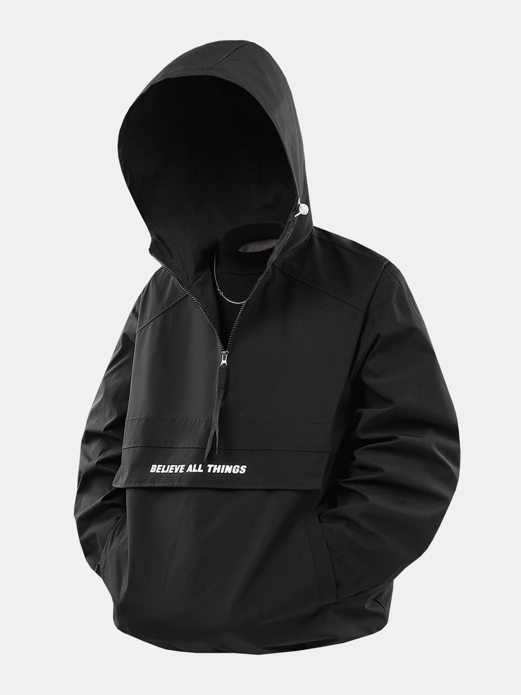 Men's Lightweight Hooded Anorak Windbreaker with Quarter Zip