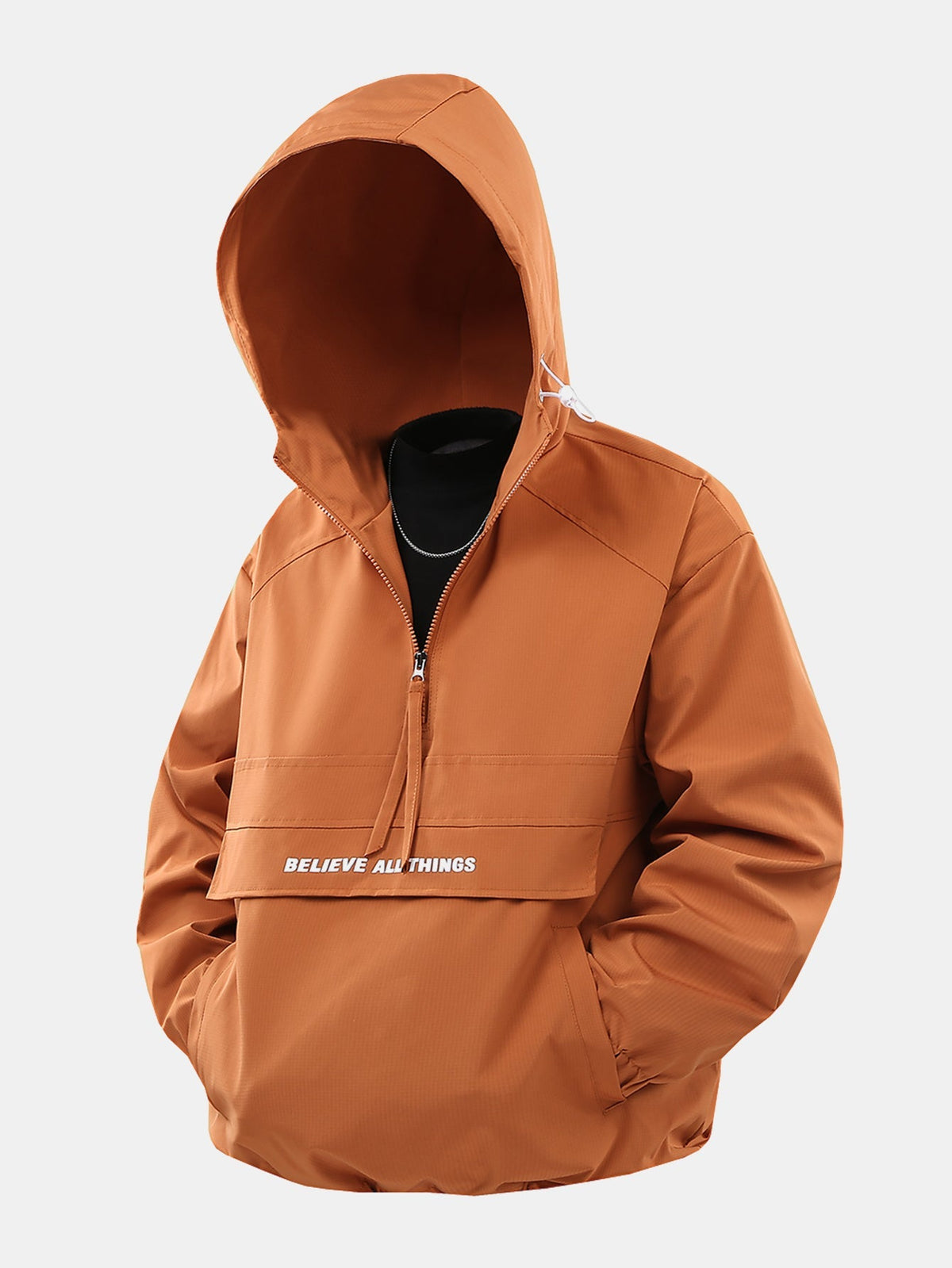 Men's Lightweight Hooded Anorak Windbreaker with Quarter Zip