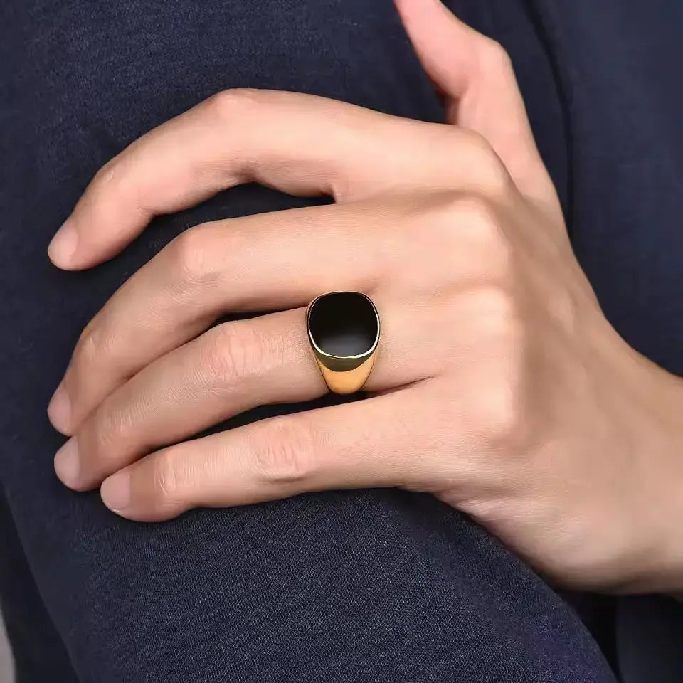Men's Stainless Steel Signet Ring – Bold Vintage-Inspired Statement