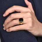 Men's Stainless Steel Signet Ring – Bold Vintage-Inspired Statement