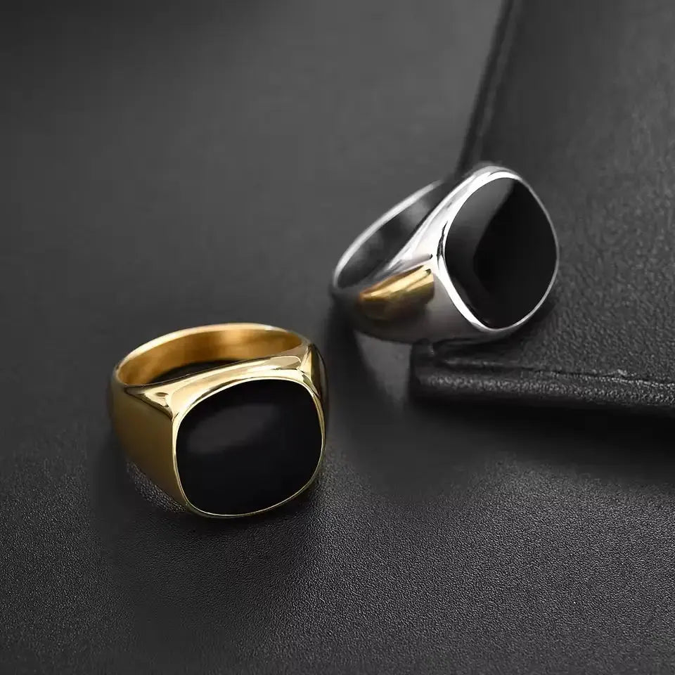 Men's Stainless Steel Signet Ring – Bold Vintage-Inspired Statement