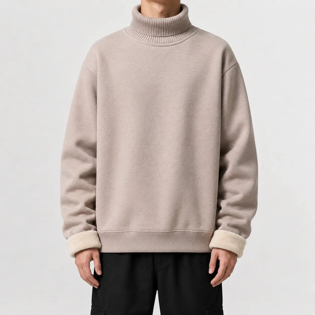 Men's Fleece-lined Jumper with Turtle Neck