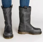 Men's Mid-Calf Leather-Look Boots – Lined Round-Toe Winter Boots