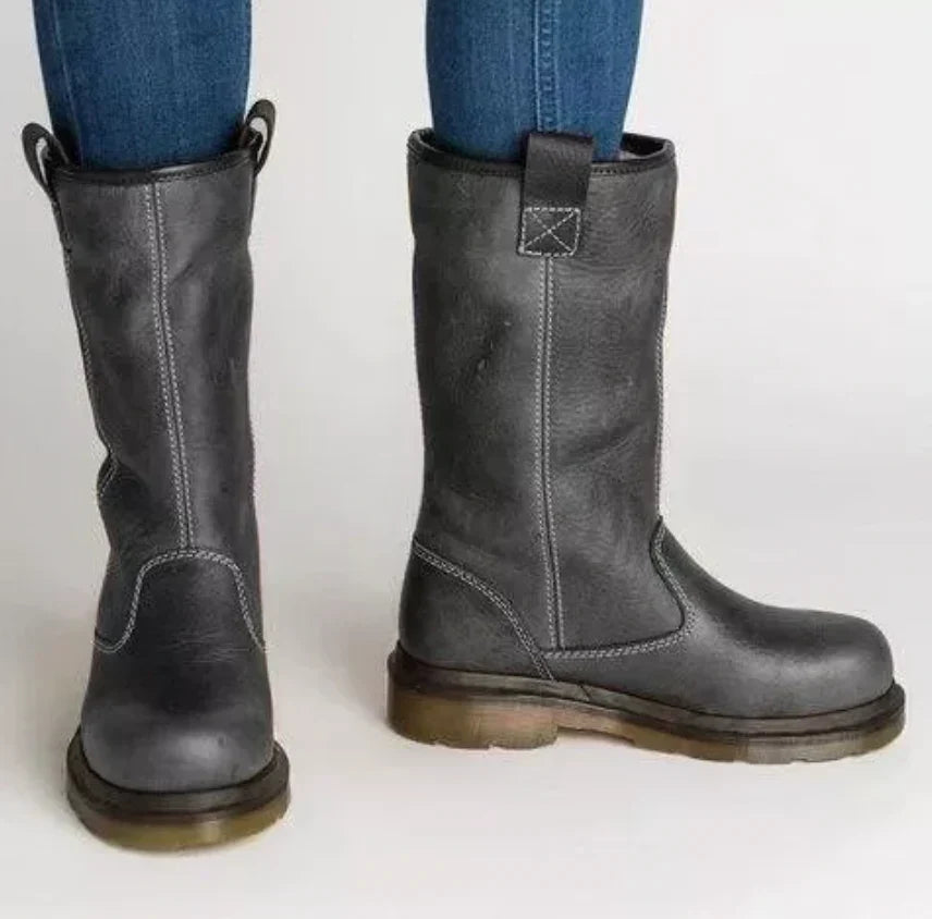 Men's Mid-Calf Leather-Look Boots – Lined Round-Toe Winter Boots