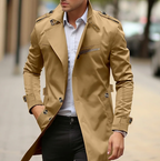 Men's Military-Inspired Trench Coat – Tailored Mid-Length Layer