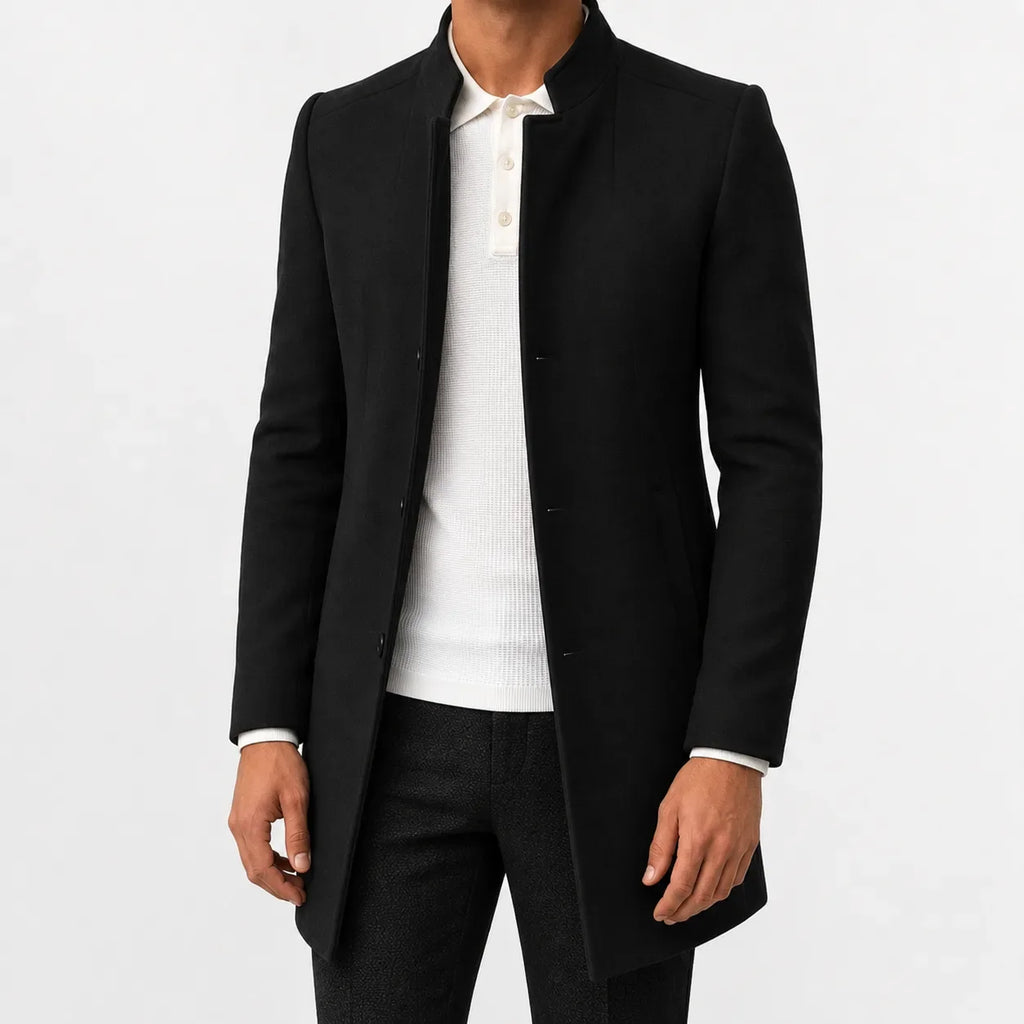 Men's Slim-fit Trench Coat with Mandarin Collar