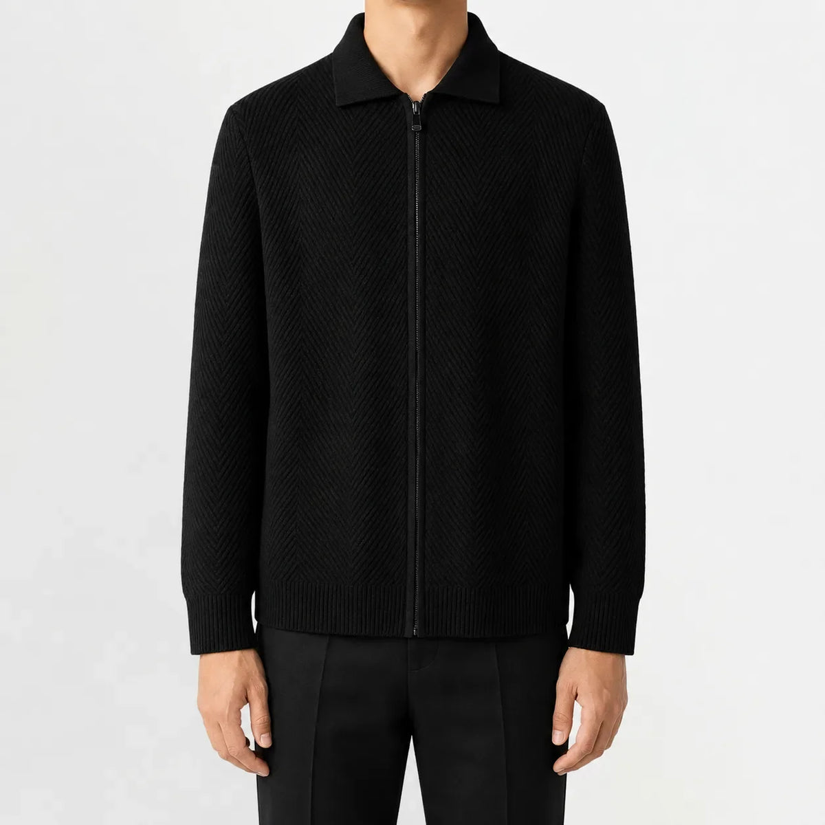 Men's Cardigan with Zip and Textured Knit