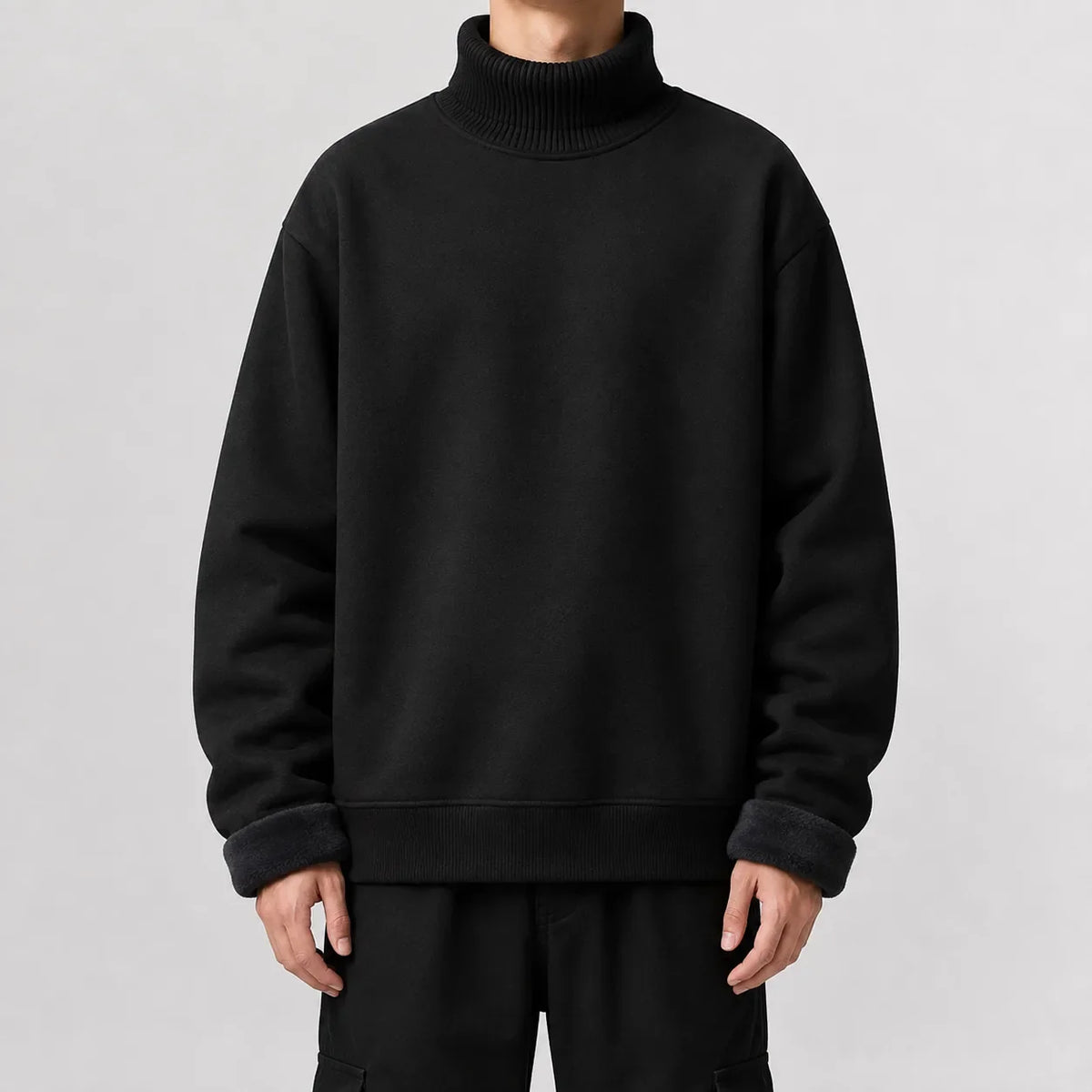 Men's Fleece-lined Jumper with Turtle Neck