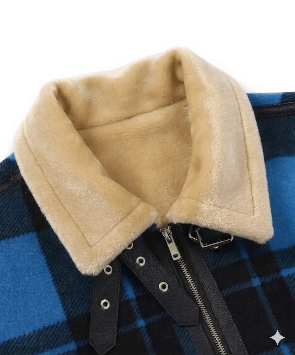 Men's Bomber Jacket in Plaid with Faux Shearling