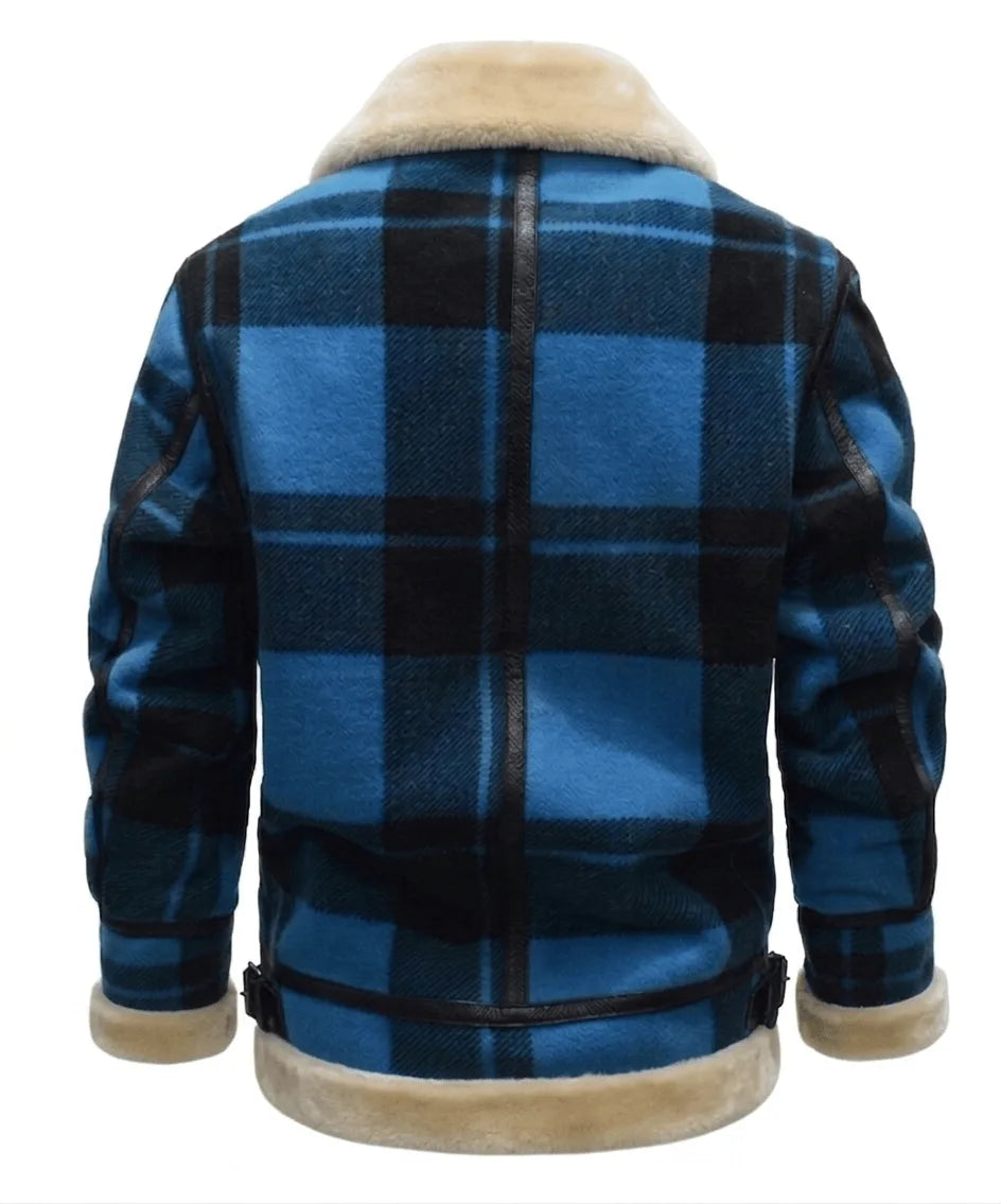 Men's Bomber Jacket in Plaid with Faux Shearling