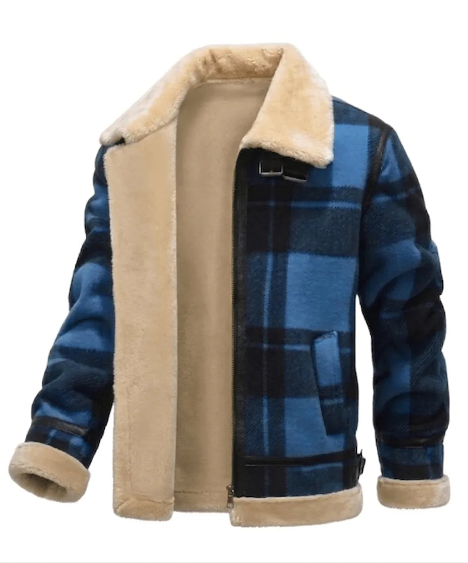 Men's Bomber Jacket in Plaid with Faux Shearling