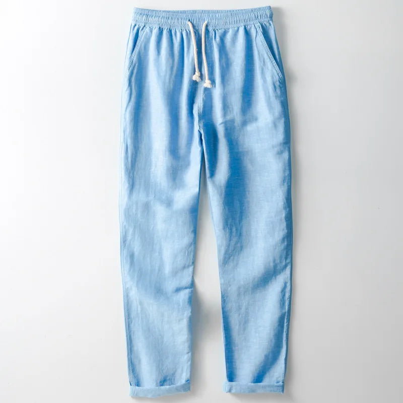 Men's Pure Linen Trousers with Lace-Up Front
