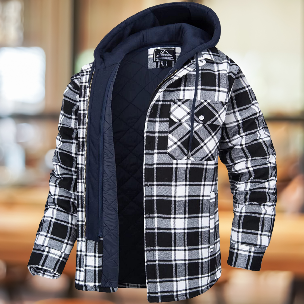 Men's Hooded Plaid Shirt Jacket – Quilted-Lined Winter Shacket