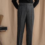 Men's Herringbone High-Waist Trousers with Side Tabs