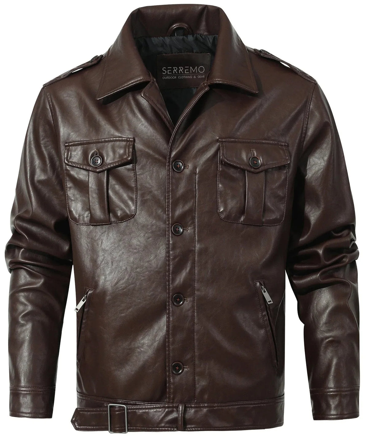 Men's Leather-look Jacket with Mandarin Collar