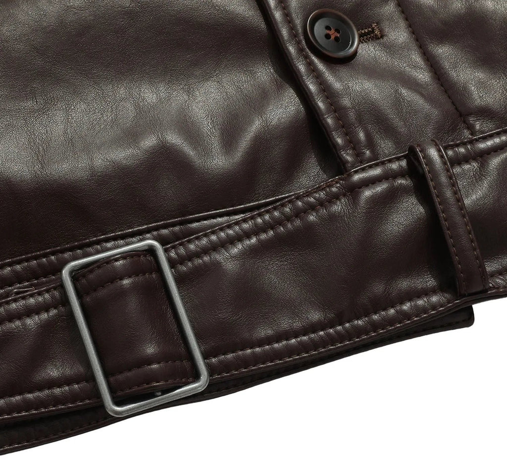 Men's Leather-look Jacket with Mandarin Collar