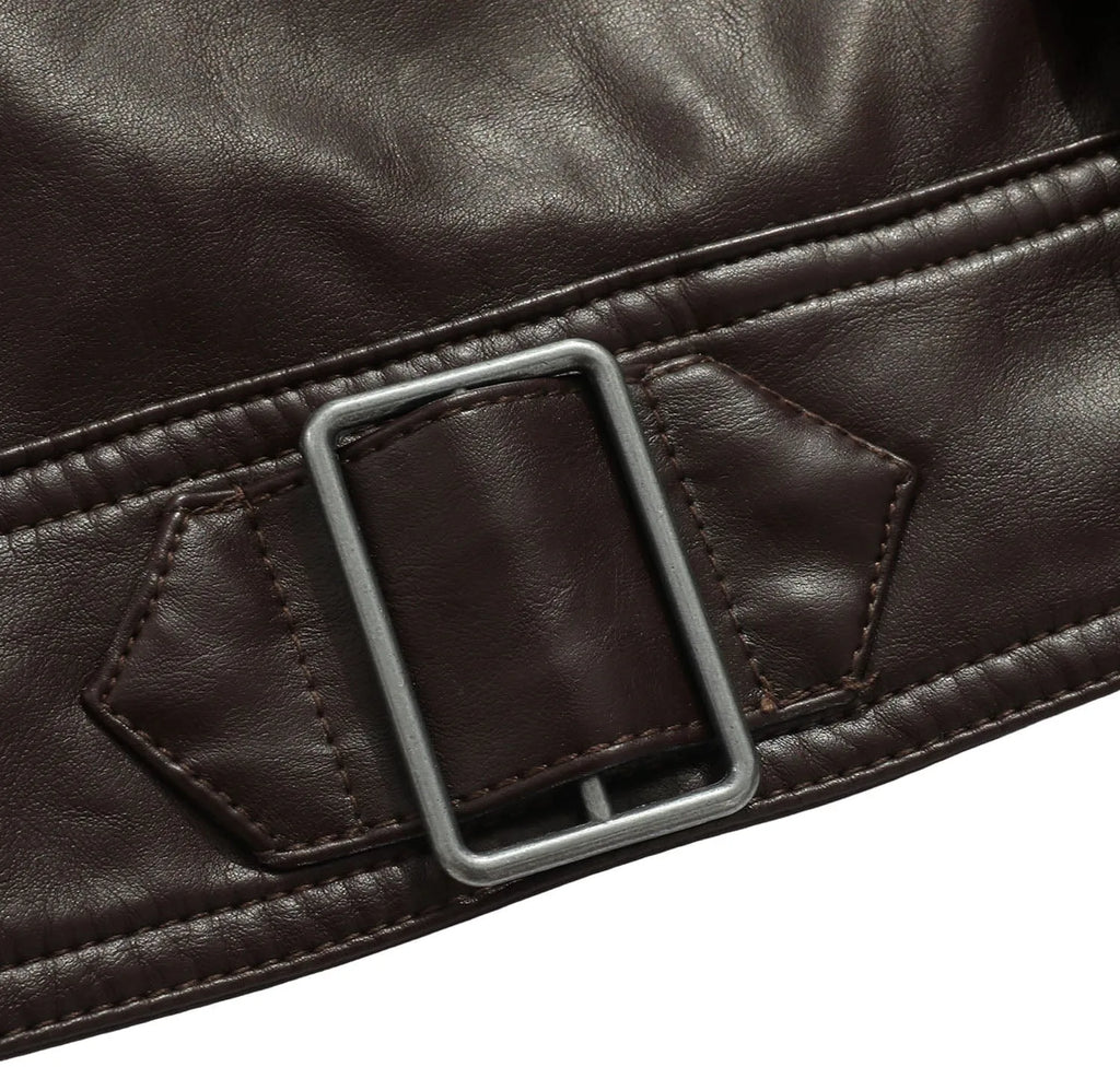 Men's Leather-look Jacket with Mandarin Collar