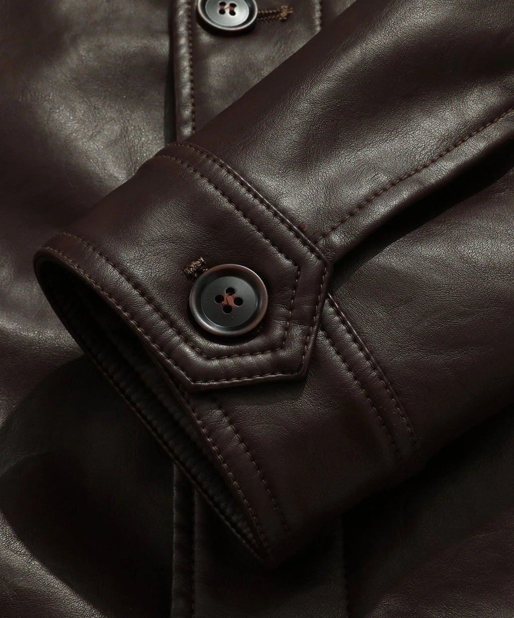 Men's Leather-look Jacket with Mandarin Collar
