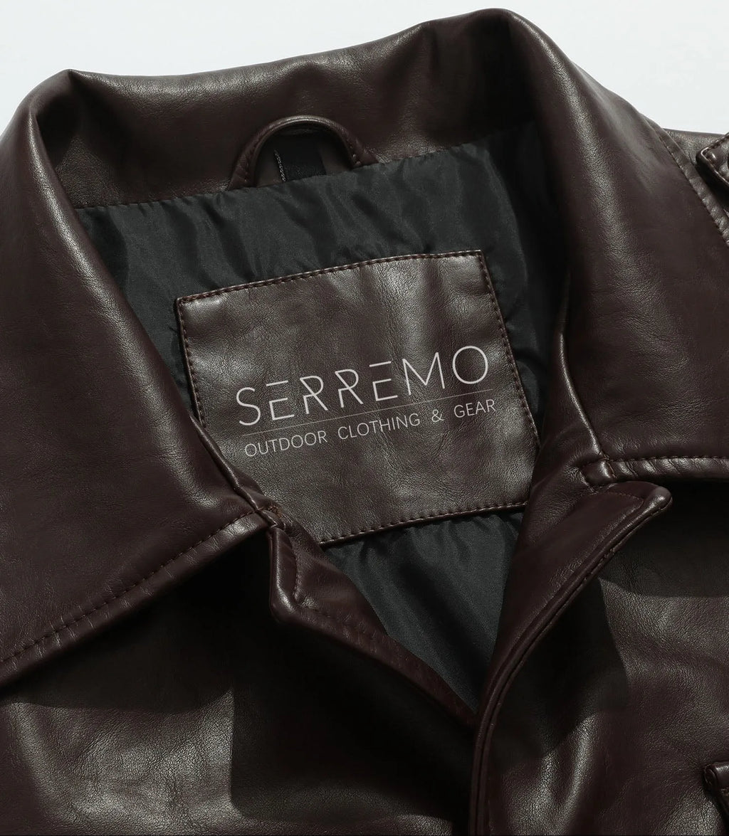 Men's Leather-look Jacket with Mandarin Collar