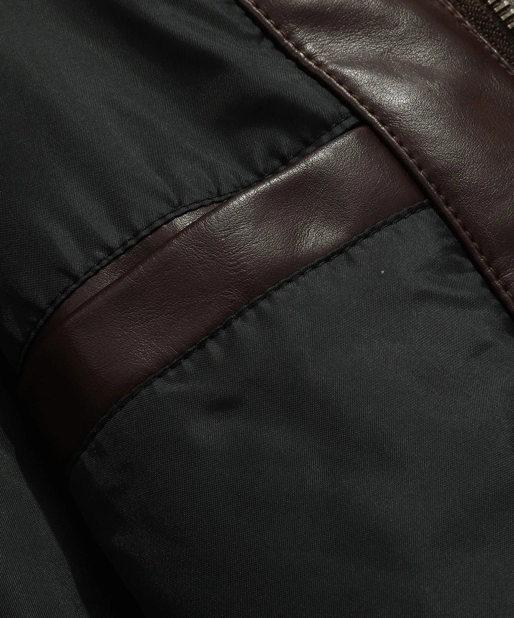 Men's Leather-look Jacket with Mandarin Collar