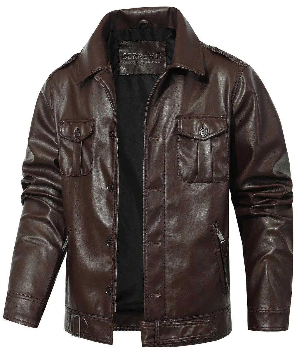 Men's Leather-look Jacket with Mandarin Collar