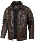 Men's Leather-look Jacket with Mandarin Collar