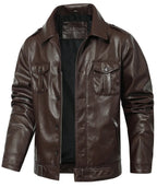 Men's Leather-look Jacket with Mandarin Collar