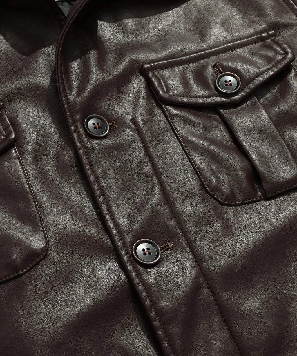 Men's Leather-look Jacket with Mandarin Collar
