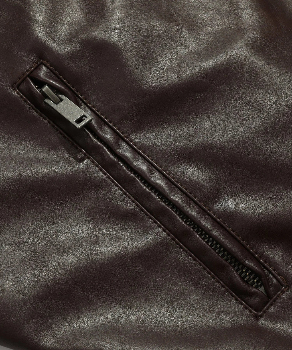 Men's Leather-look Jacket with Mandarin Collar