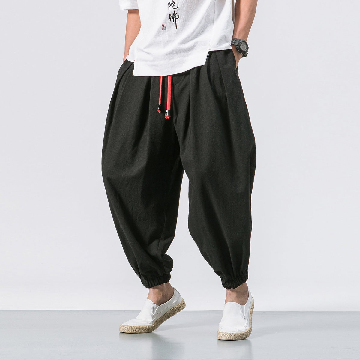Men's Relaxed Harem Trousers – Drawstring Casual Pants
