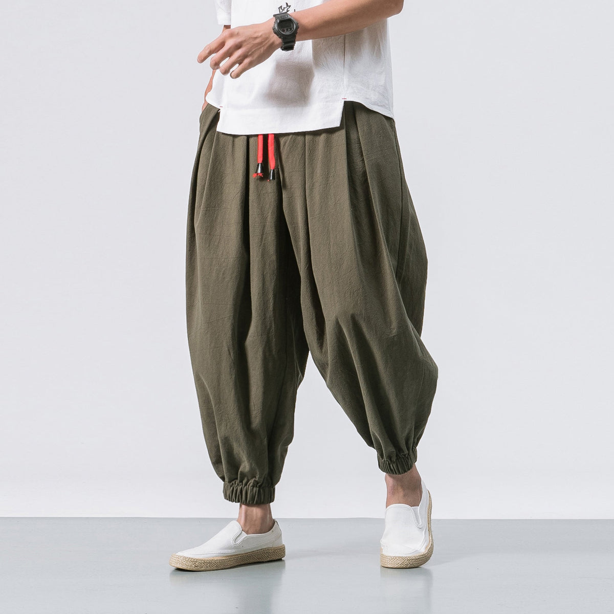 Men's Relaxed Harem Trousers – Drawstring Casual Pants