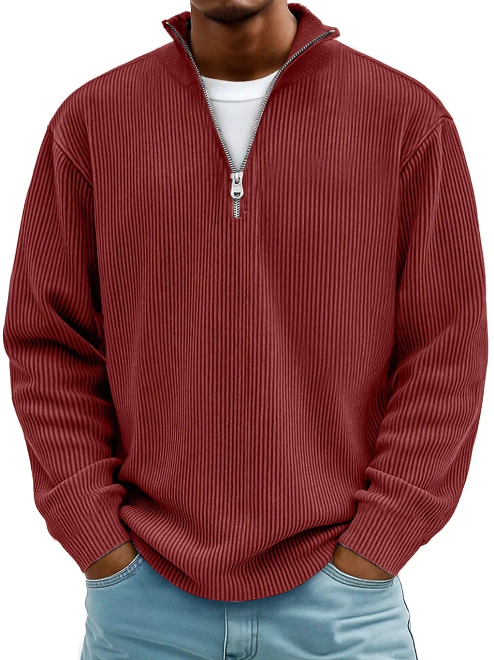 Men's Ribbed Cotton Crew Jumper – 10 Colours, S to 5XL