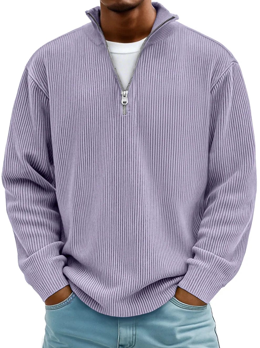 Men's Ribbed Cotton Crew Jumper – 10 Colours, S to 5XL